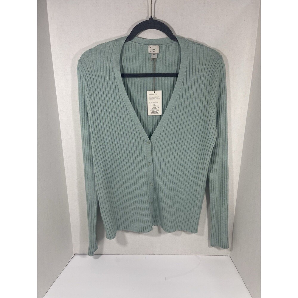 A New Day Cardigan Womens Ribbed Long Sleeve Light Blue XL